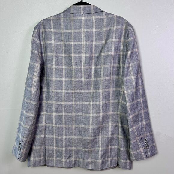 Jos A Bank sportcoat men's 38 R Scottish plaid linen‎ wool gray Tailored brrr - Picture 4 of 14